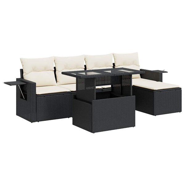 vidaXL Salon de jardin 6 Pièces avec coussins noir résine tressée
