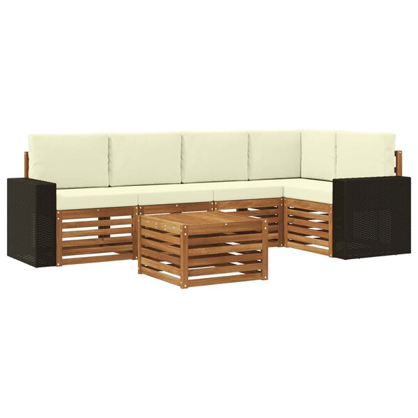 vidaXL Ensemble de canapés d'extérieur 6 pc Naturel et Crème Polyester