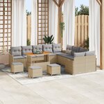 Ensemble de Canapé de Jardin 14 Pièces avec Coussins en Rotin Synthétique Beige