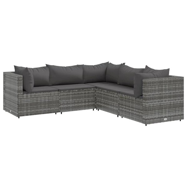 vidaXL Salon de jardin 5 Pièces avec coussins Gris Résine tressée