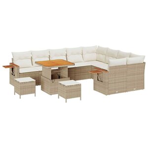 vidaXL Ensemble de canapé de jardin 12 Pièces Beige Poly rotin