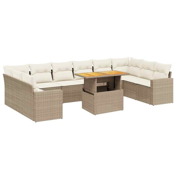 vidaXL Salon de jardin 11 Pièces avec coussins beige résine tressée