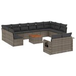vidaXL Salon de jardin avec coussins 13 Pièces gris résine tressée