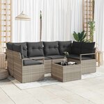 vidaXL Ensemble de canapé de jardin 7 pièces avec coussins gris clair en poly rotin.