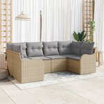 Set de Canapés de Jardin de 6 Pièces avec Coussins Beige en Rattan Poly