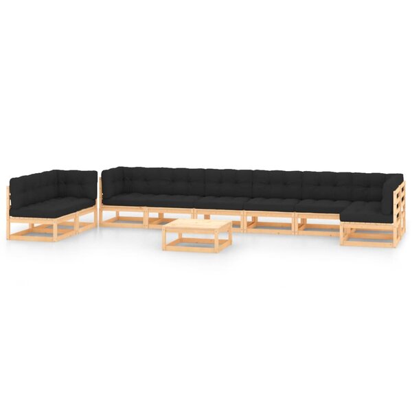 vidaXL Salon de jardin 10 Pièces avec coussins anthracite Pin massif