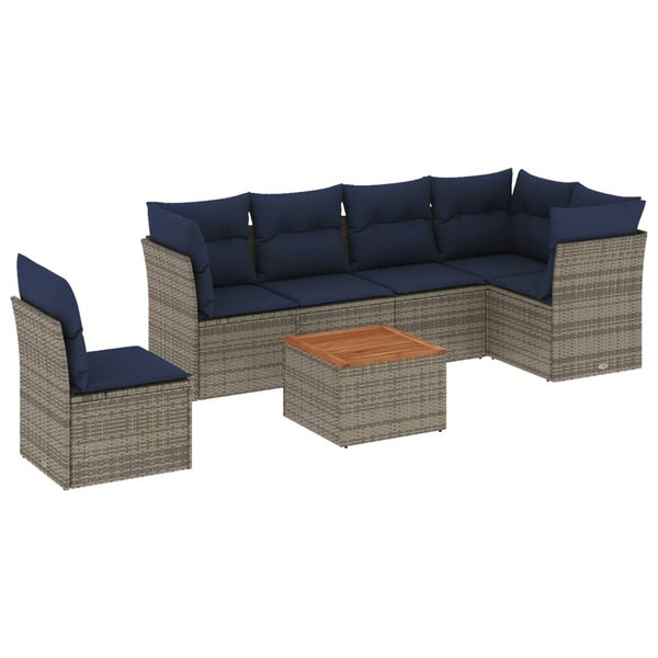 vidaXL Salon de jardin 7 Pièces avec coussins gris résine tressée