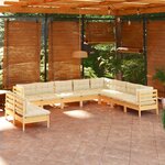 vidaXL Salon de jardin 10 Pièces avec coussins crème bois de pin massif