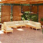 vidaXL Salon de jardin 10 Pièces avec coussins crème Bois de pin solide