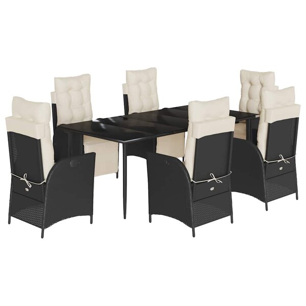 vidaXL Ensemble à manger de jardin coussins 7Pièces Noir Résine tressée