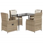 vidaXL Ensemble à manger de jardin avec coussins 5Pièces Beige poly rotin