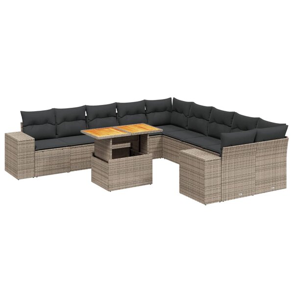 vidaXL Salon de jardin 11 Pièces avec coussins gris résine tressée