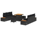 vidaXL Ensemble de canapé de jardin avec coussin 9 Pièces Noir Poly rotin
