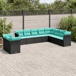 vidaXL Salon de jardin 10 Pièces avec coussins noir résine tressée