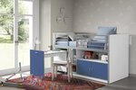 BONNY Lit mi-hauteur avec bureau et rangement 90x 200 Bleu