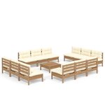 vidaXL Salon de jardin 13 Pièces avec coussins crème bois de pin