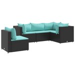 vidaXL Salon de jardin 5 Pièces avec coussins Noir Résine tressée