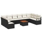 vidaXL Ensemble de canapé de jardin de 11 pièces avec coussins noirs en rotin synthétique acacia.