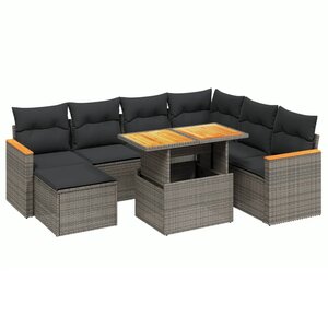 vidaXL Salon de jardin 8 Pièces avec coussins gris résine tressée