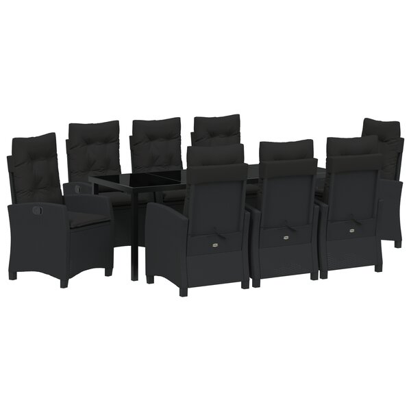 vidaXL Set de salle à manger de jardin de 9 pièces avec coussins - Poly Rattan noir