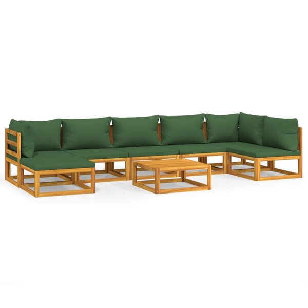 Salon de jardin meuble d'extérieur ensemble de mobilier 8 pièces avec coussins vert bois massif 02_0017771
