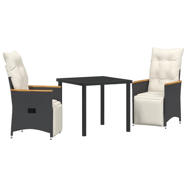 vidaXL Ensemble de jardin à manger 3 pièces avec des coussins en rattan poly noir.
