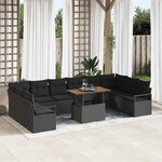 vidaXL Ensemble de canapé de jardin avec coussin 11 Pièces Noir et Marron