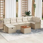 vidaXL Ensemble de canapé de jardin 8 Pièces Beige polyrotin