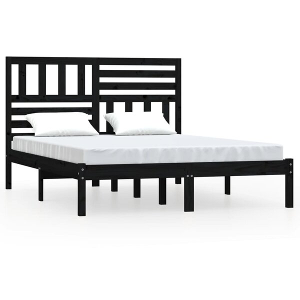 vidaXL Cadre de lit Noir Bois de pin massif 140x190 cm