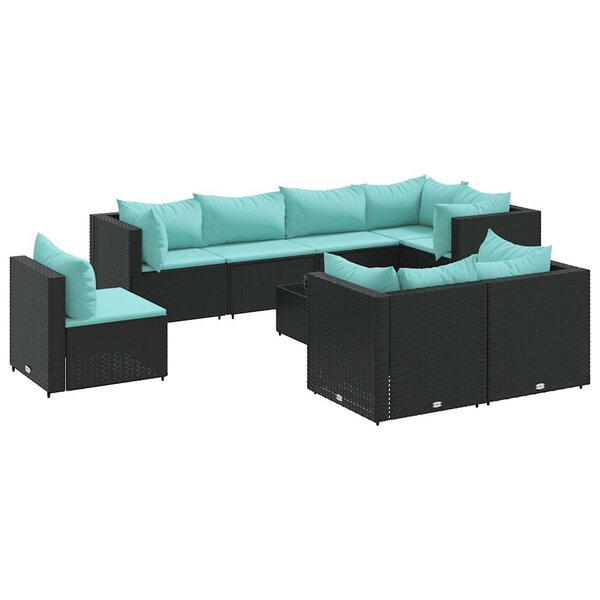vidaXL Salon de jardin 9 Pièces avec coussins Noir Résine tressée