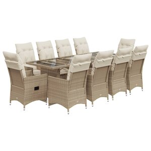 vidaXL Ensemble de bistro de jardin 11 Pièces coussins beige poly rotin