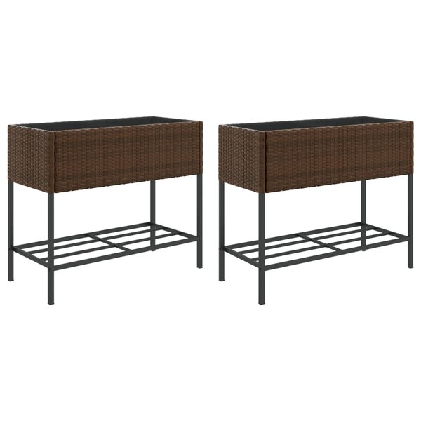 vidaXL Jardinières avec étagère 2 Pièces brun 90x40x75 cm résine tressée