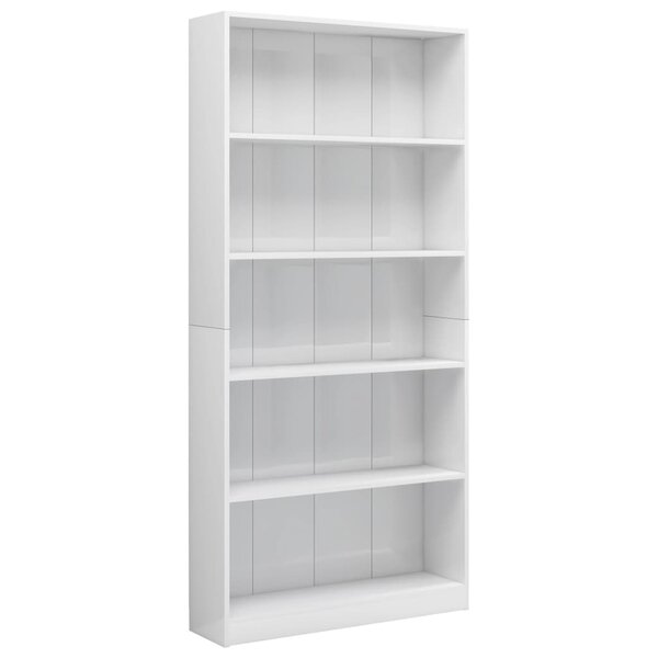vidaXL Bibliothèque à 5 niveaux Blanc brillant Bois d’ingénierie
