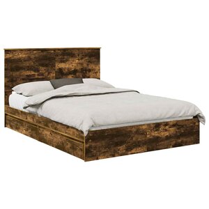 vidaXL Lit de Rangement Chêne fumé 160 x 200 cm Bois d'ingénierie