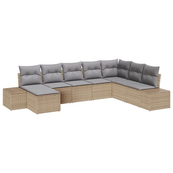 vidaXL Ensemble de salon de jardin 8 pièces avec coussins - Rattan synthétique beige