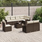 vidaXL Salon de jardin avec coussins 9 Pièces marron résine tressée