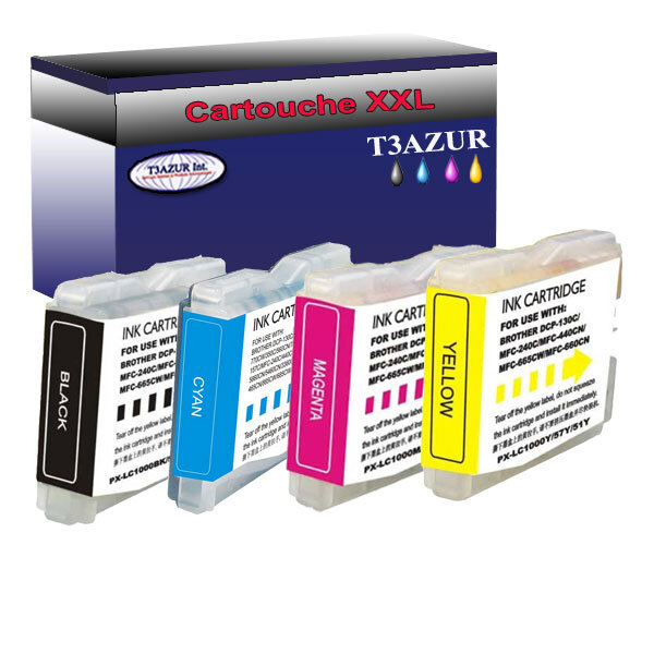Lot de 4 Cartouches compatibles Brother MFC-230C, MFC-235C, MFC-240C, LC1000XL  (Noire+Couleur) – T3AZUR