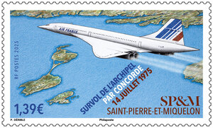 Timbre Saint Pierre et Miquelon - Survol de l'archipel par Concorde - 14 juillet 1975