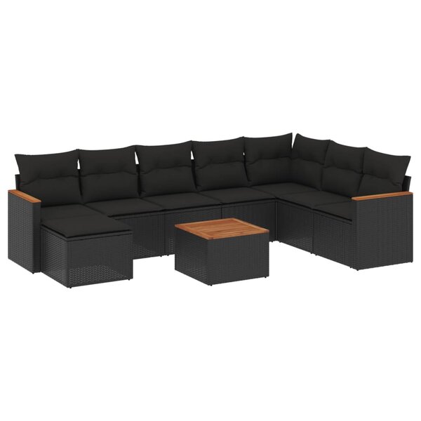vidaXL Salon de jardin 9 Pièces avec coussins noir résine tressée