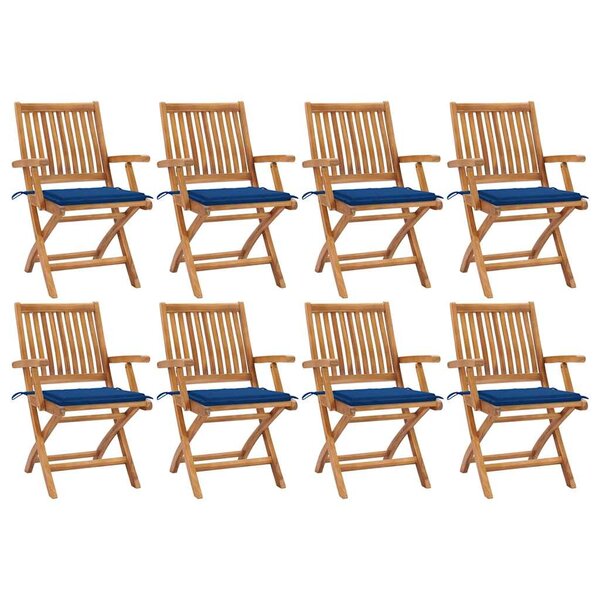 vidaXL Chaises pliables de jardin avec coussins lot de 8 Teck solide