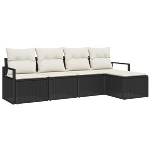 Ensemble de canapé de jardin 5 pièces avec coussins Noir Poly Rattan