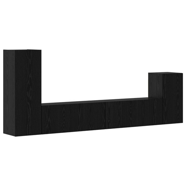 vidaXL Meuble TV mural avec étagère 4 Pièces Chêne Noir Bois d'ingénierie