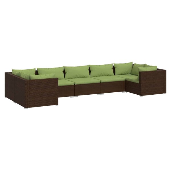 vidaXL Salon de jardin 7 Pièces avec coussins Résine tressée Marron