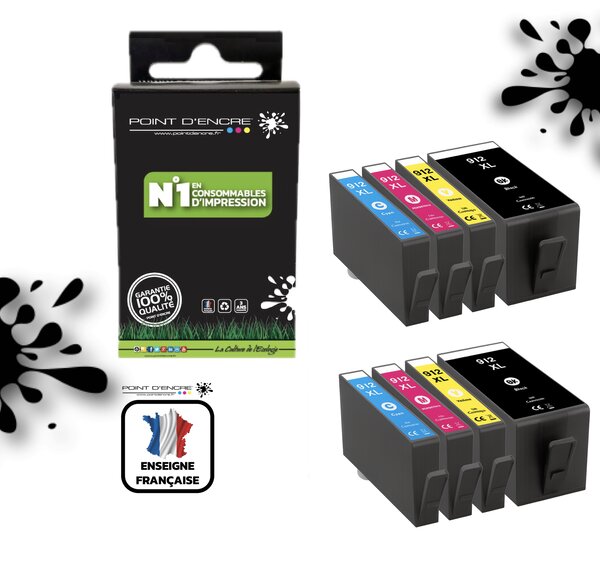912XL - 2 X Pack de 4 Cartouches D'encre Noir/Cyan/Magenta/ Jaune - Grande capacité