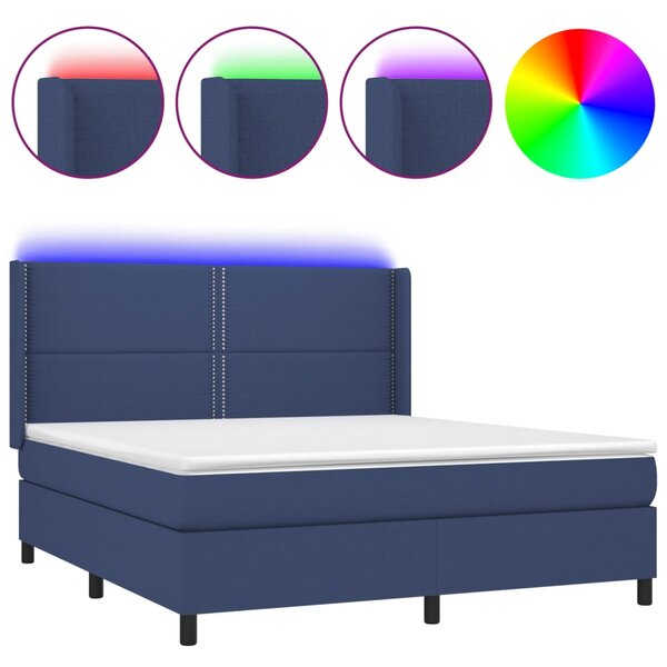 vidaXL Sommier à lattes de lit matelas LED Bleu 160x200 cm Tissu