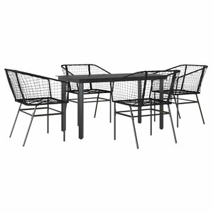 vidaXL Ensemble à manger de jardin 5 Pièces noir résine tressée verre