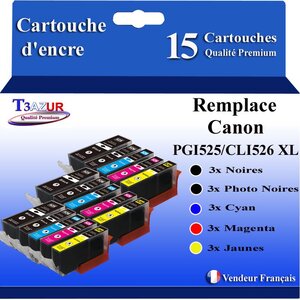 T3AZUR - 15x Cartouches compatibles avec Canon PGI525 CLI-525 XL pour Canon Pixma MG6250 MG8150 MG8250 MX715 MX880 MX885 MX895