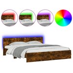 vidaXL Cadre de lit avec tête de lit et LED chêne fumé 200x200 cm