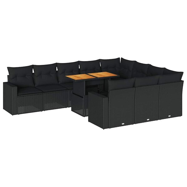 vidaXL Salon de jardin 11 Pièces avec coussins noir résine tressée