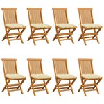 vidaXL Chaises pliantes avec coussins blanc crème  8 pièces  en teck massif